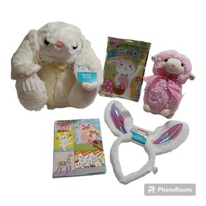 Easter Basket Stuffers Bundle Bunny Ears Headband Lamb Plush Stickers Play Pack